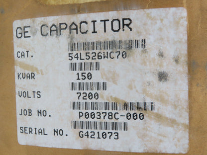 GE 54L526WC70 Dielektrol Capacitor 8.12µF 7200v 1ph 95kV BIL 150kVAr