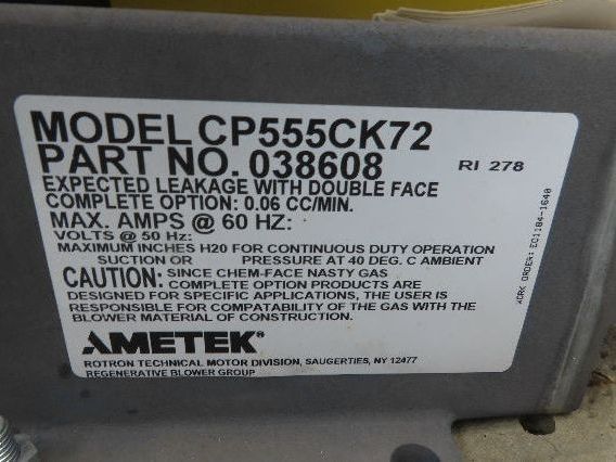 Ametek CP555CK72 Regenerative Vacuum Blower 1.5" NPT Reliance 4 Hp EG G Rotron