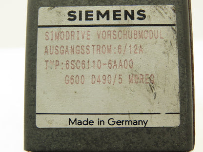 Siemens 6SC6110-6AA00 Simodrive Feed Module 6/12A