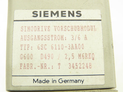 Siemens 6SC6110-3AA00 Simodrive Feed Module 3/6A