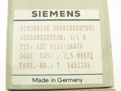 Siemens 6SC6110-3AA00 Simodrive Feed Module 3/6A