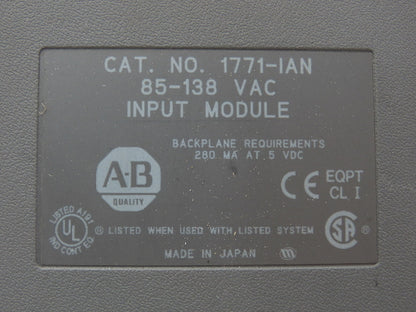 Allen Bradley 1771-IAN AC Input Module 85-138vAC Lot of 2