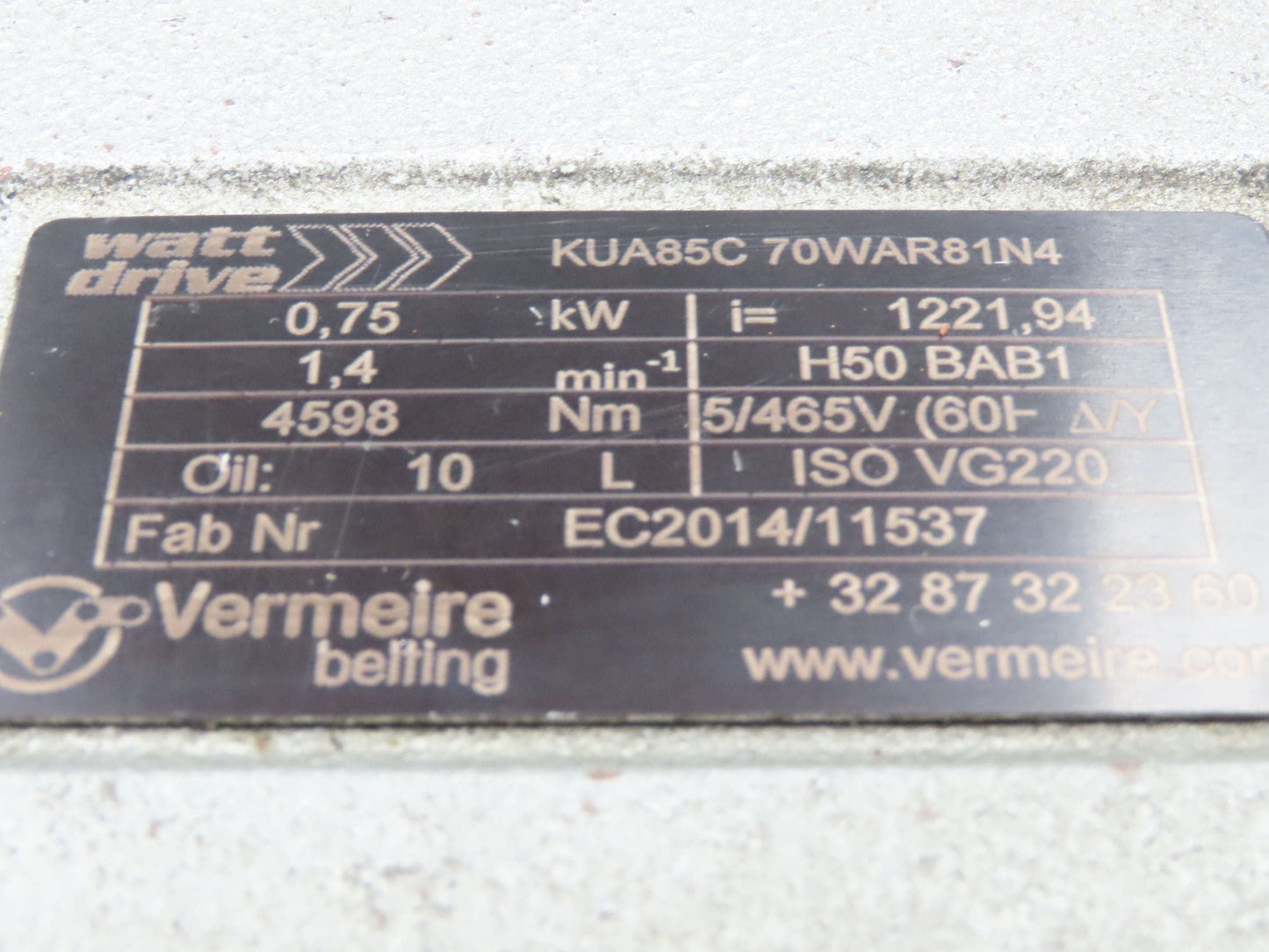 Watt Drive W21 KUA85C Helical Gearmotor 1.4RPM 1Hp 460V 3PH Hollow Shaft Reducer