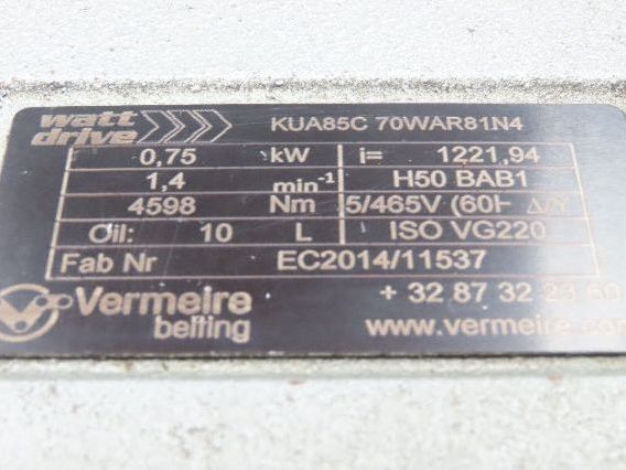 Watt Drive W21 KUA85C Helical Gearmotor 1.4RPM 1Hp 460V 3PH Hollow Shaft Reducer