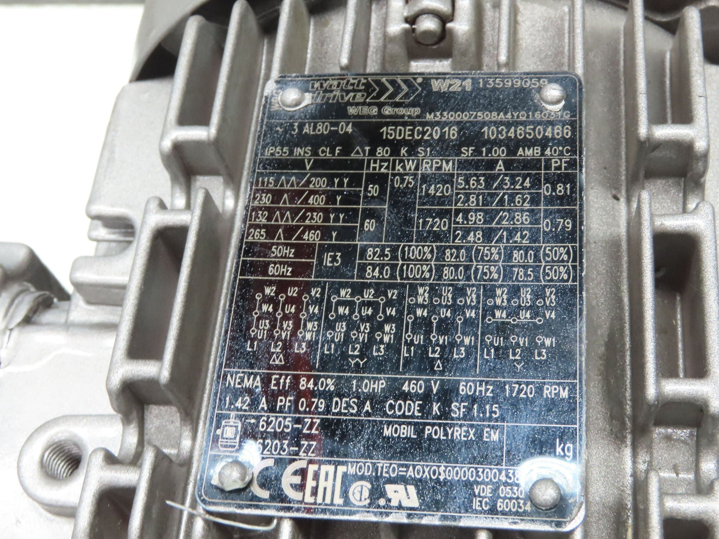 Watt Drive W21 KUA85C Helical Gearmotor 1.4RPM 1Hp 460V 3PH Hollow Shaft Reducer