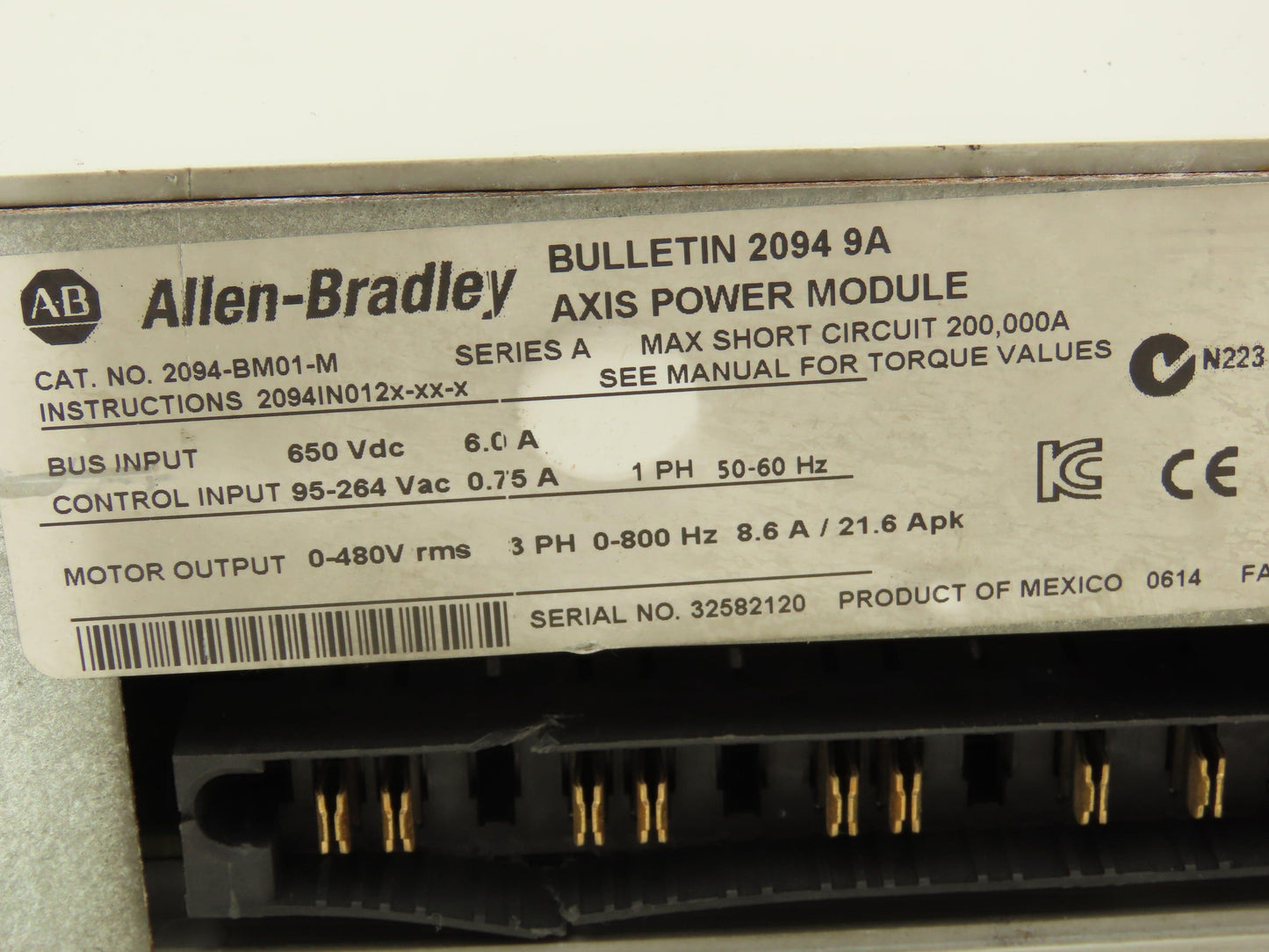 Allen Bradley 2094-BM01-M 9A Axis Power Module VFD 0-480v 3Ph 0-800Hz 8.6A