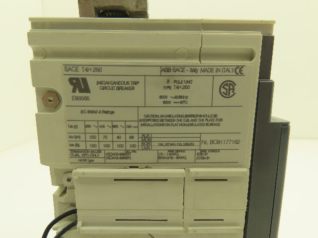 ABB T4H 250 SACE Tmax Circuit Breaker 3 Pole 600V 250A Shunt Trip