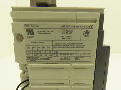 ABB T4H 250 SACE Tmax Circuit Breaker 3 Pole 600V 250A Shunt Trip