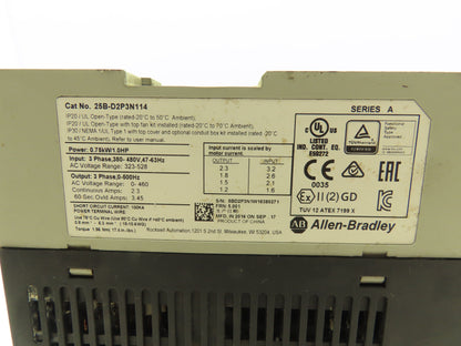Allen Bradley 25B-D2P3N114 PowerFlex 525 VFD 500Hz 1Hp 460v 2.3A F/W 5.001 *PICS