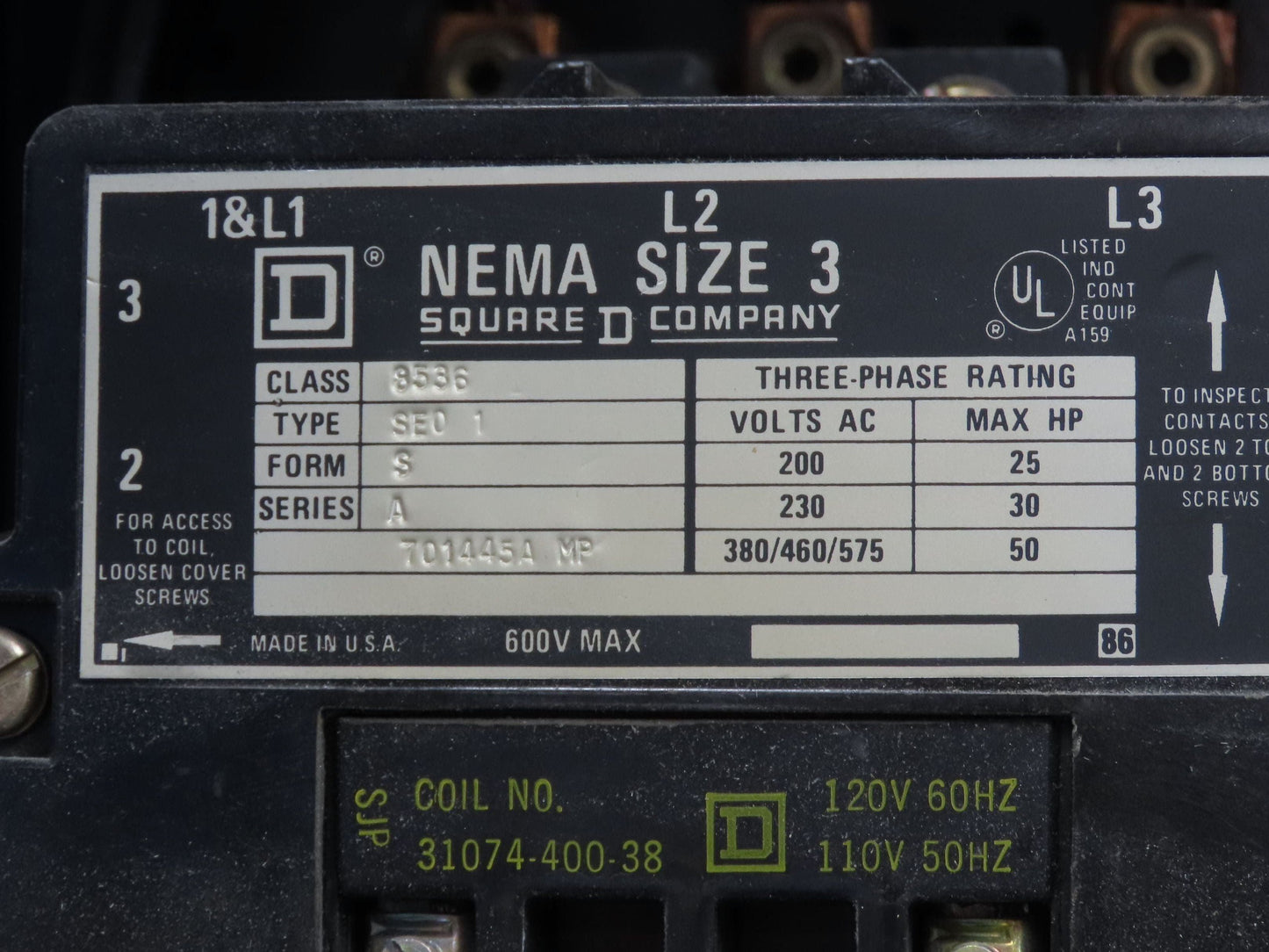 Square D MCC Motor Control Center 600A Disconnect Starter 100A Panelboard