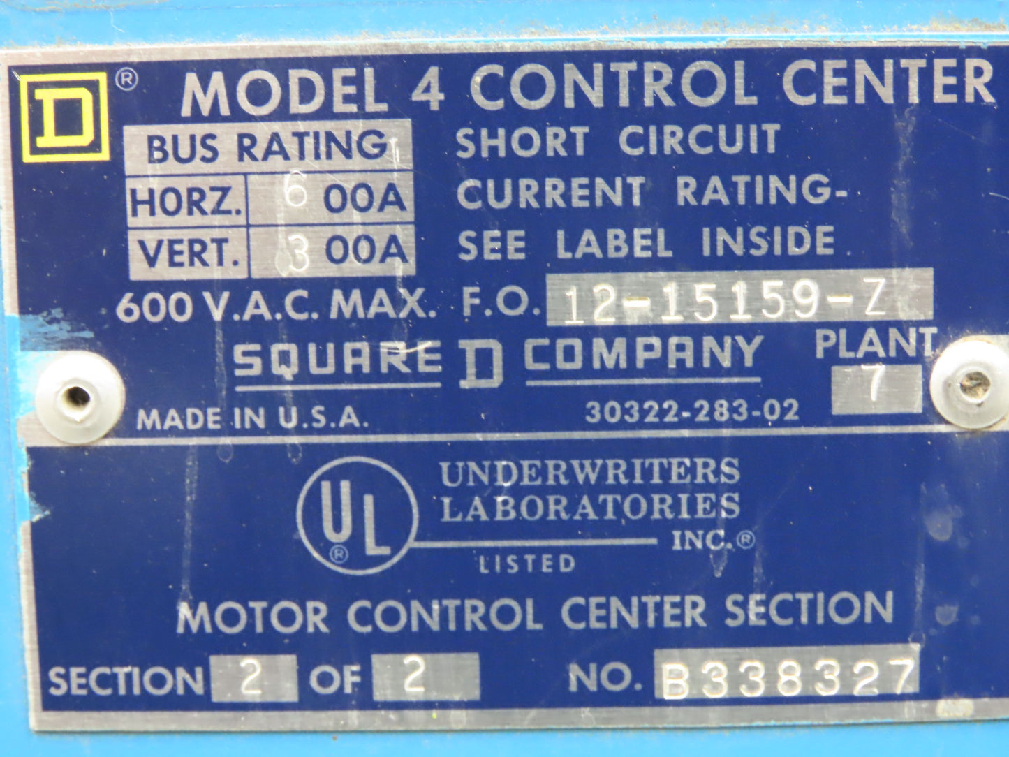 Square D MCC Motor Control Center 600A Disconnect Starter 100A Panelboard