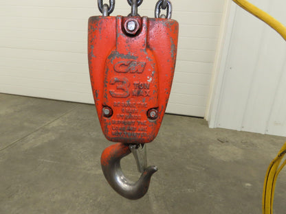 CM Lodestar RRT2 3 Ton Electric Chain Hoist 2 Speed 14' Lift Power Trolley 460V