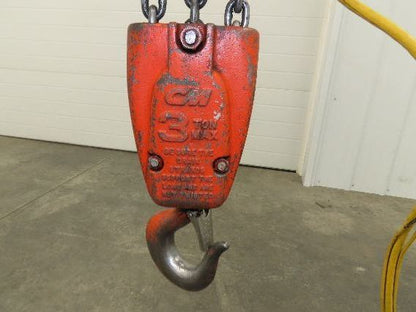CM Lodestar RRT2 3 Ton Electric Chain Hoist 2 Speed 14' Lift Power Trolley 460V