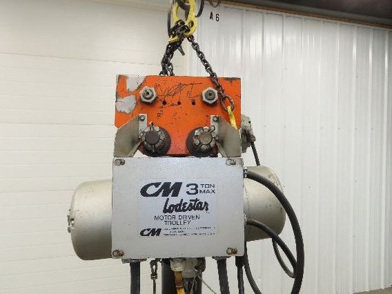 CM Lodestar RRT2 3 Ton Electric Chain Hoist 2 Speed 14' Lift Power Trolley 460V