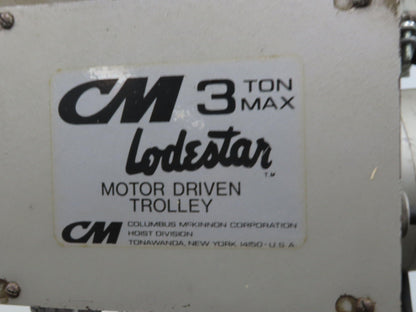 CM Lodestar RRT2 3 Ton Electric Chain Hoist 2 Speed 14' Lift Power Trolley 460V