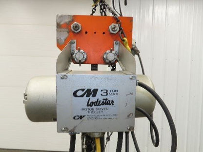 CM Lodestar RRT2 3 Ton Electric Chain Hoist 2 Speed 14' Lift Power Trolley 460V