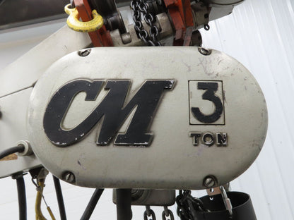 CM Lodestar RRT2 3 Ton Electric Chain Hoist 2 Speed 14' Lift Power Trolley 460V