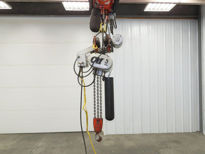 CM Lodestar RRT2 3 Ton Electric Chain Hoist 2 Speed 14' Lift Power Trolley 460V