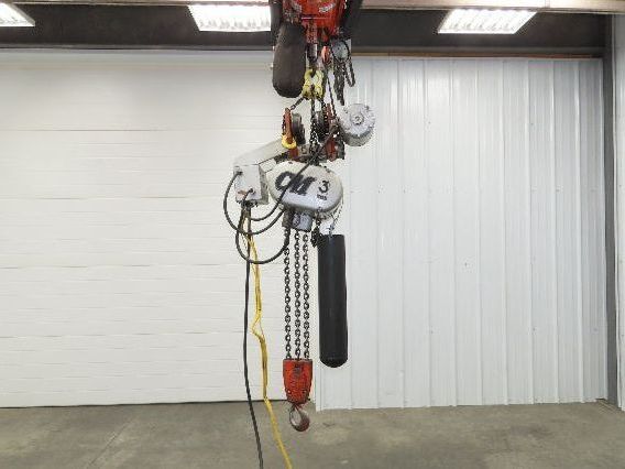 CM Lodestar RRT2 3 Ton Electric Chain Hoist 2 Speed 14' Lift Power Trolley 460V