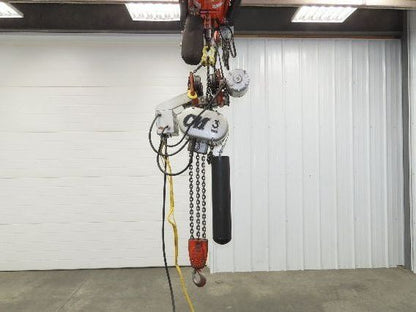 CM Lodestar RRT2 3 Ton Electric Chain Hoist 2 Speed 14' Lift Power Trolley 460V