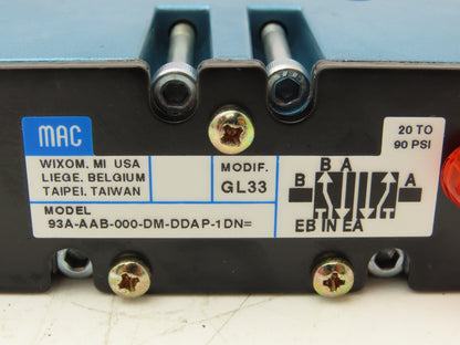 Mac 93A-AAB-000-DM-DDAP-1DN Pneumatic Air Valve 5 Port 2-way Single Solenoid 24V