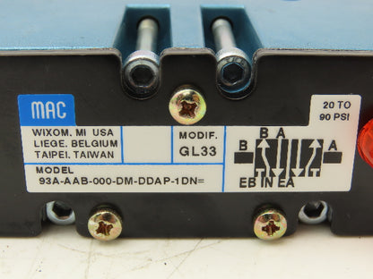 Mac 93A-AAB-000-DM-DDAP-1DN Pneumatic Air Valve 5 Port 2-way Single Solenoid 24V