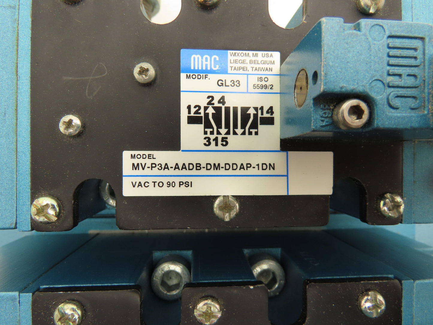 Mac MV-P3a-AADB-DM-DDAP-1DN Pneumatic Air 2 Valve/Manifold Assembly 24v 120psi