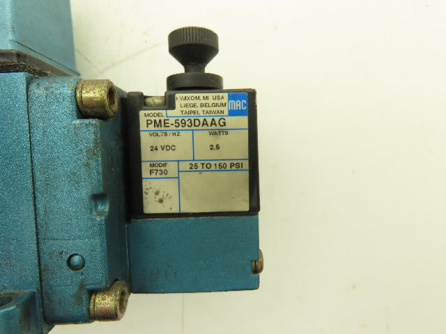 Mac 6513B-000-PM-593DA Pneumatic 4/2 Solenoid Valve 24VDC PME-593DAAG  Lot of 2