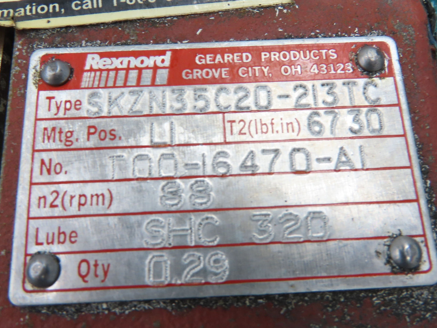 Rexnord SKZN35C20-213TC Gearbox 20:1 Reducer 88rpm 5Hp 213/215TC LH Output