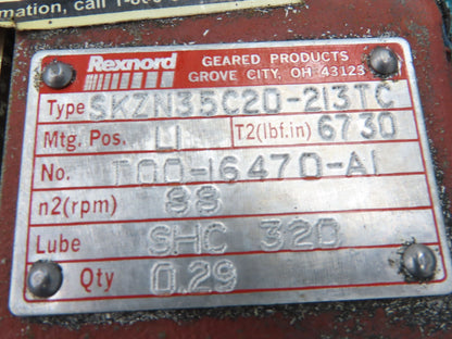 Rexnord SKZN35C20-213TC Gearbox 20:1 Reducer 88rpm 5Hp 213/215TC LH Output
