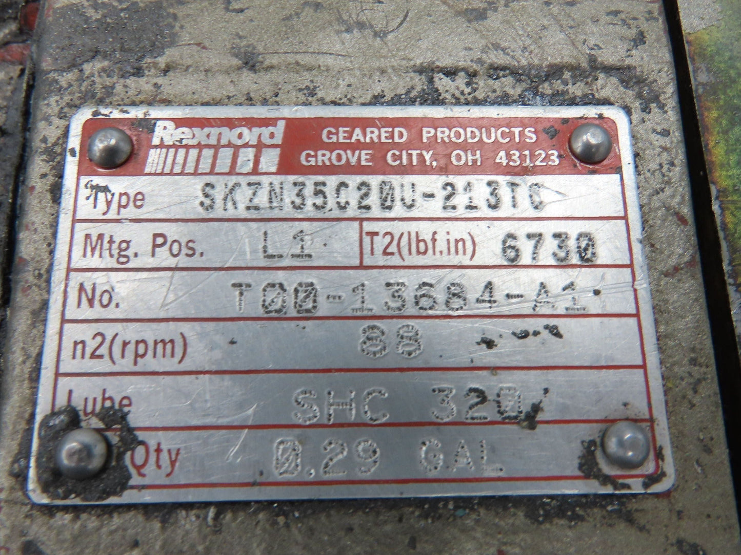 Rexnord SKZN35C20U-213TC Gearbox 20:1 Reducer 88rpm 5Hp 213/215TC LH Output