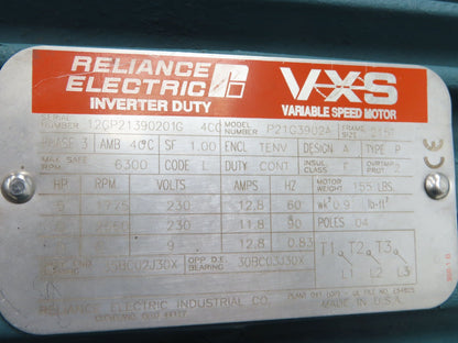 Reliance VXS Variable Speed AC Motor 5Hp 1750-2660 RPM 230V 3PH 215TC P21G3902A
