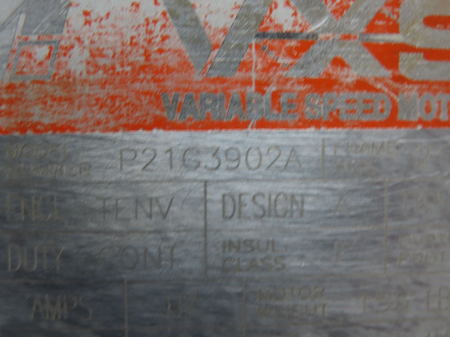 Reliance VXS Variable Speed AC Motor 5Hp 1750-2660 RPM 230V 3PH 215TC P21G3902A