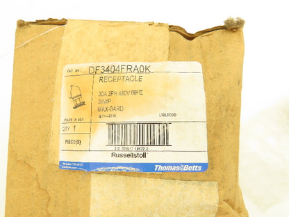 Thomas & Betts DF3404FRA0K Receptacle Russellstoll 480V 30A 3ph 60 Hz Type 3R