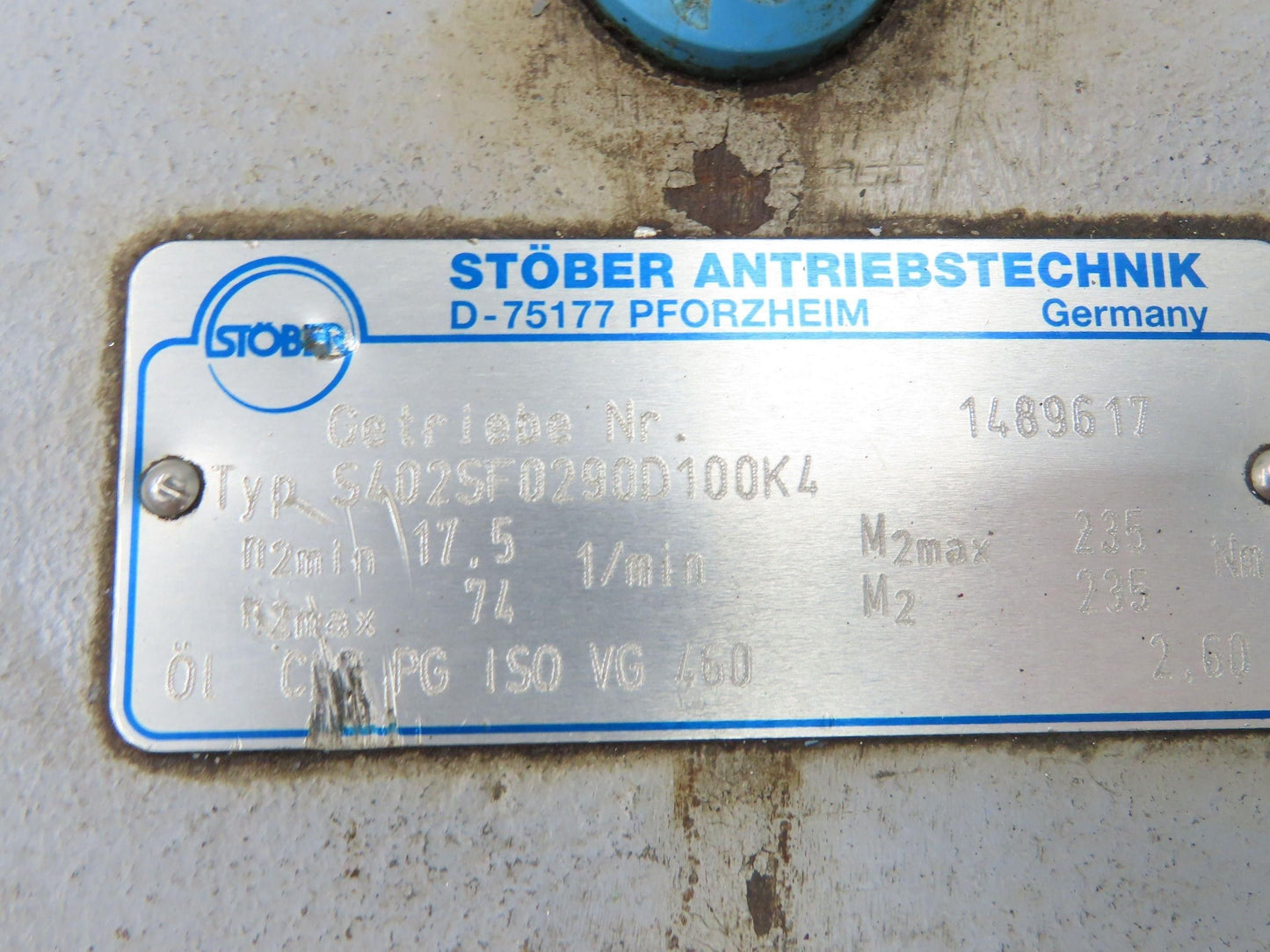 Dietz/Stober S402SF0290D100K4 Gearmotor 60 RPM 2.2Kw 277/480V 3PH Hollow Shaft