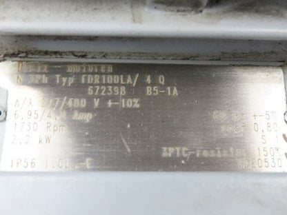 Dietz/Stober S402SF0290D100K4 Gearmotor 60 RPM 2.2Kw 277/480V 3PH Hollow Shaft