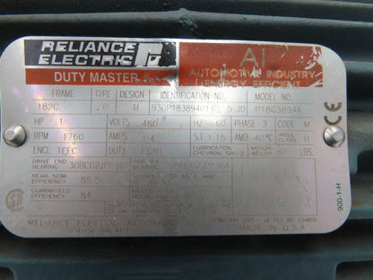 Reliance Electric P18G3894A AI Automotive AC Motor 1Hp 1750 RPM 460V 3PH 182C