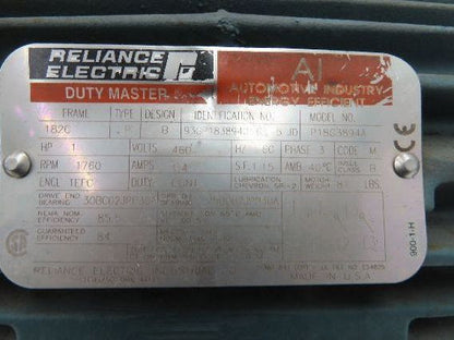 Reliance Electric P18G3894A AI Automotive AC Motor 1Hp 1750 RPM 460V 3PH 182C
