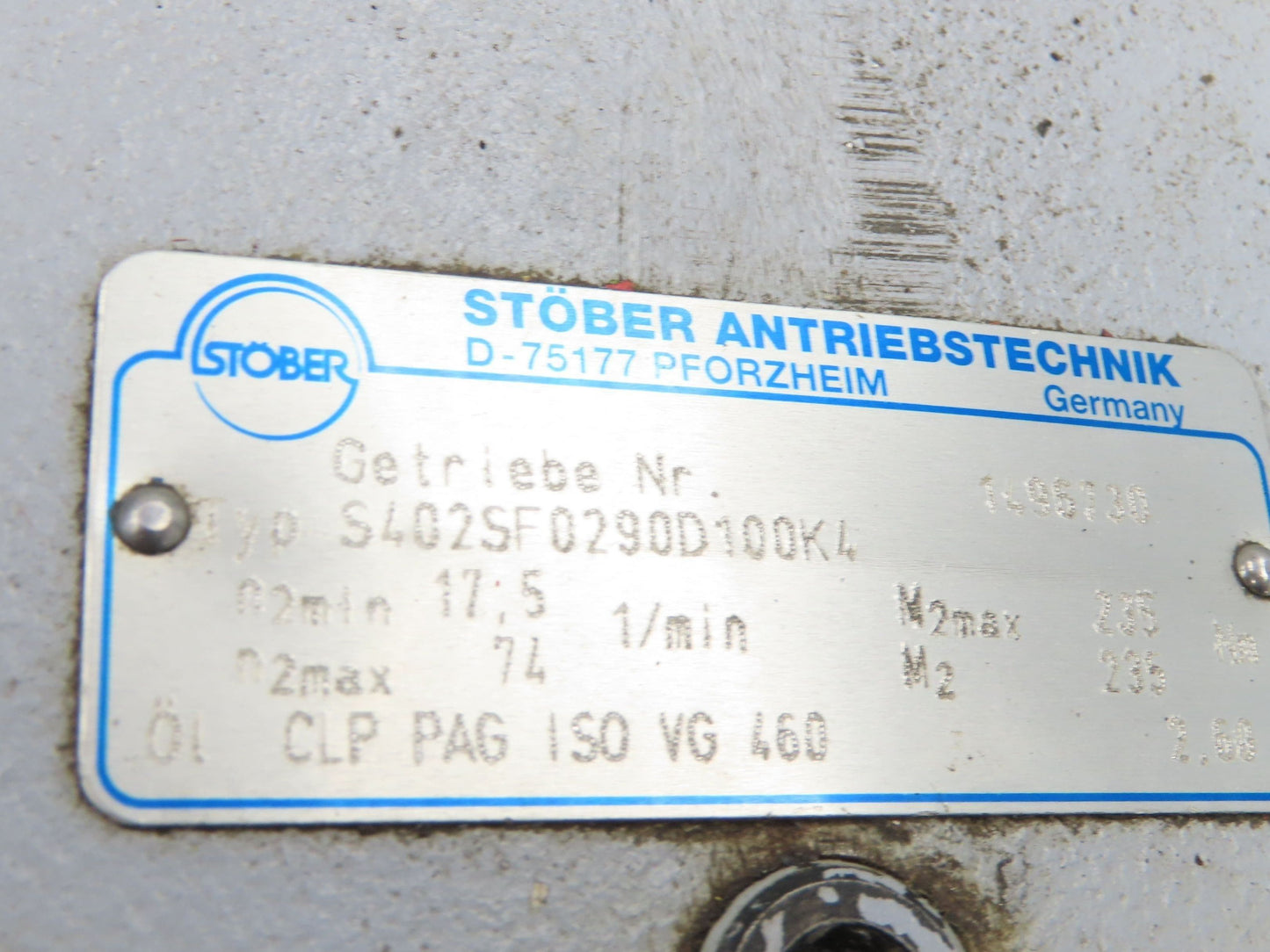 Dietz/Stober S402SF0290D100K4 Gearmotor 60 RPM 2.2Kw 277/480V 3PH Hollow Shaft