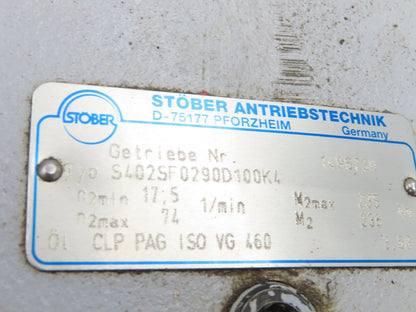 Dietz/Stober S402SF0290D100K4 Gearmotor 60 RPM 2.2Kw 277/480V 3PH Hollow Shaft