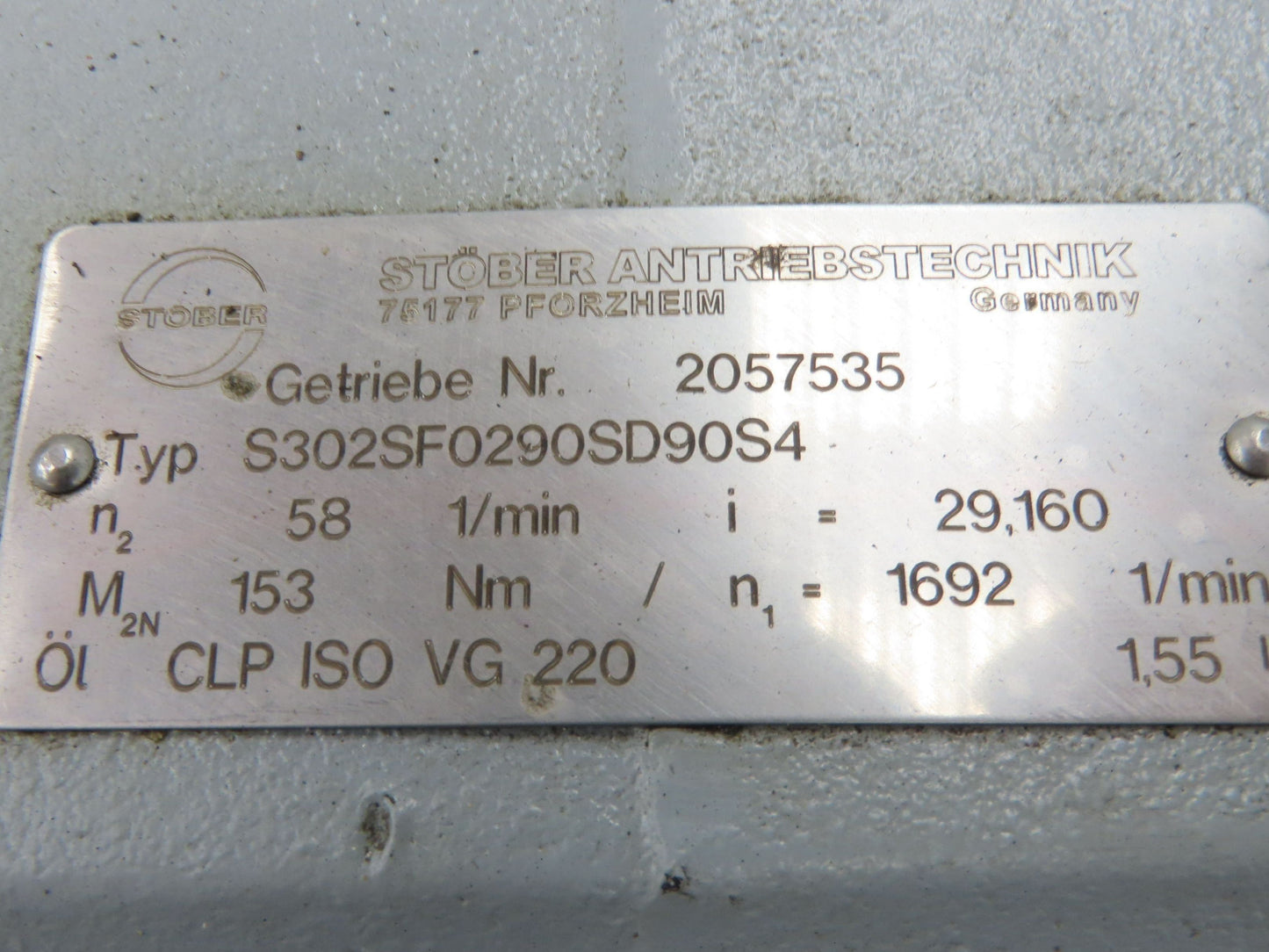 Stober S302SF0290SD90S4 Gearmotor 58 RPM 1.1Kw 277/480V 3PH Hollow Shaft 29.16:1