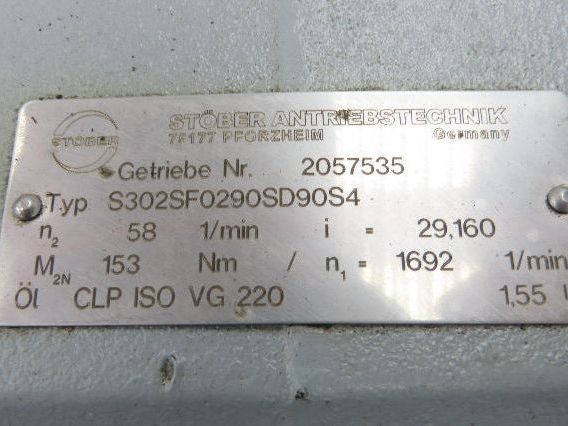 Stober S302SF0290SD90S4 Gearmotor 58 RPM 1.1Kw 277/480V 3PH Hollow Shaft 29.16:1