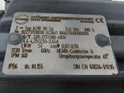 Stober S302SF0290SD90S4 Gearmotor 58 RPM 1.1Kw 277/480V 3PH Hollow Shaft 29.16:1