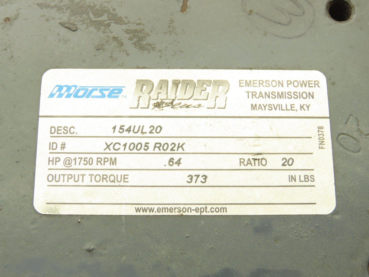 Morse Raider Plus 154UL20 Worm Gearbox 20:1 Reducer .64Hp 88rpm LH Output