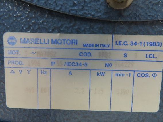 Marelli Motori MA90S2 Centrifugal Squirrel Fan Blower 3390rpm 230/460v 3Ph 2Hp