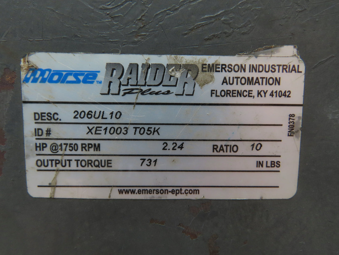 Morse Raider Plus 206UL10 Worm Gearbox 10:1 Reducer 2.24Hp 175rpm LH Output