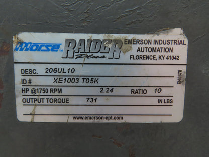 Morse Raider Plus 206UL10 Worm Gearbox 10:1 Reducer 2.24Hp 175rpm LH Output