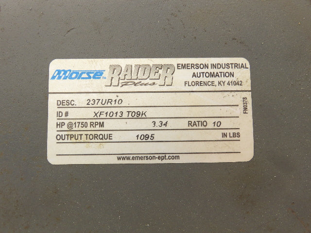 Morse Raider Plus 237UR10 Worm Gearbox 10:1 Reducer 3.34Hp 175rpm RH Output