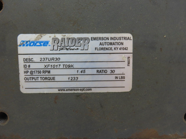 Morse Raider Plus 237UR30 Worm Gearbox 30:1 Reducer 1.45Hp 58rpm RH Output