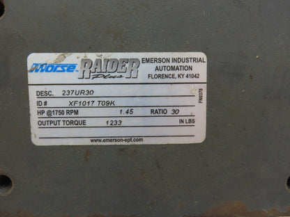 Morse Raider Plus 237UR30 Worm Gearbox 30:1 Reducer 1.45Hp 58rpm RH Output